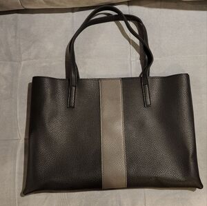 NEW Vince Camuto Vegan Leather Luck Tote in Black with Grey Stripe